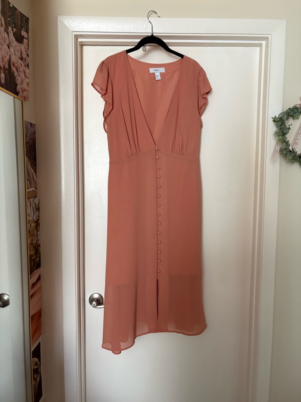 Forever 21 Rust Button-Front V-Neck Midi Dress